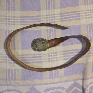 1987 Marlboro Philip Morris Brass Buckle With Genuine Leather Belt Gene 80s